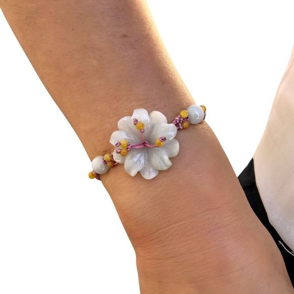 Unforgettable Anemone Flower Handmade Jade Bracelet - Picture 3 of 6